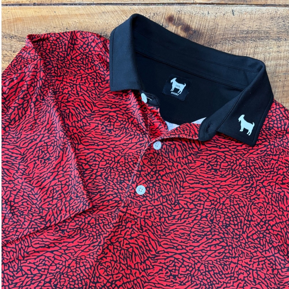 Goated Golf Mens‎ Red EP Red Black Goat Athletic Golf Polo Shirt Size 2XL
